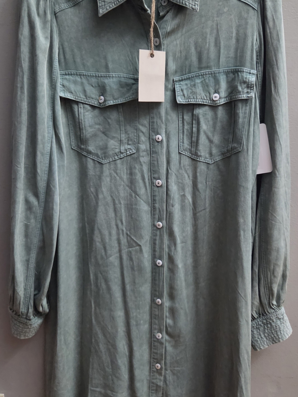 Easel Women's Small Moss Green Mineral Long Sleeve Button Down Shirt Dress